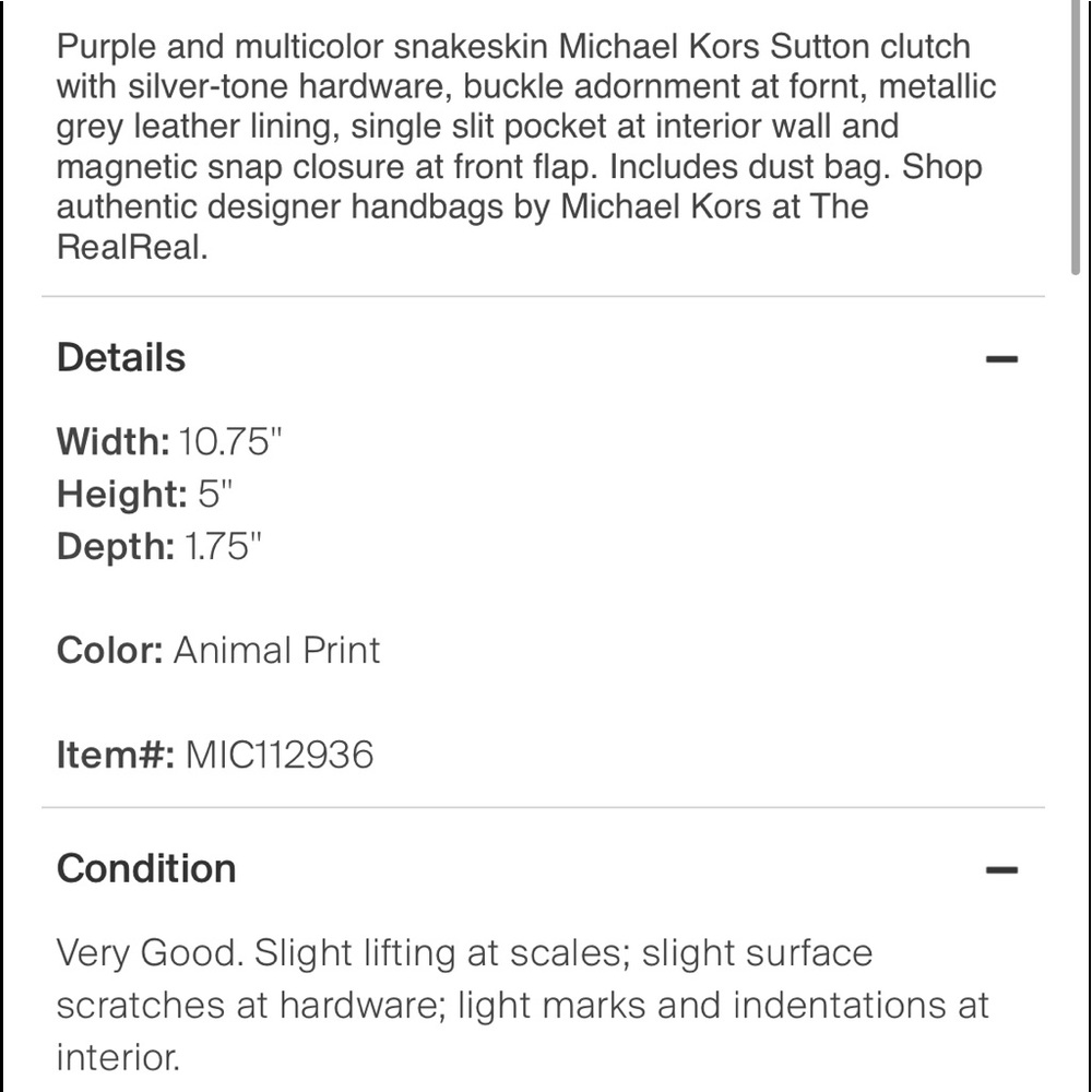 Michael Kors Purple Snakeskin Sutton Clutch - Picture 6 of 7